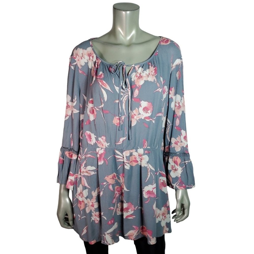 Lane Bryant Peasant Top Plus Size 18/20 Bell Sleeve‎ Tie Neck Pullover Pink